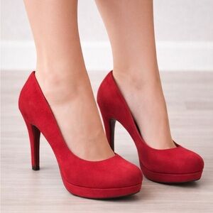Le Château Red Suede Platform Heels Size 38 (US 7.5)